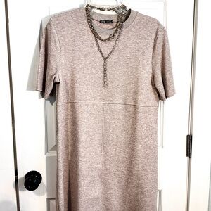 Zara Taupe Knit Dress with Layered Necklace